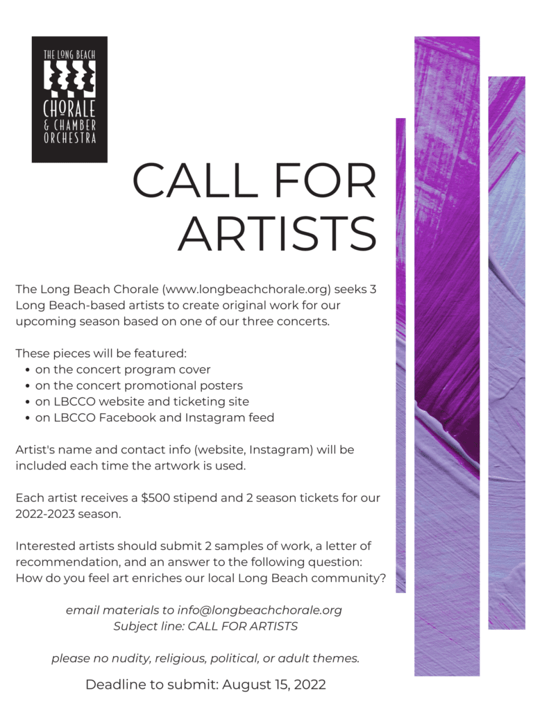 Call for Artists--LBCCO seeks 3 artists to create original work for our upcoming season.